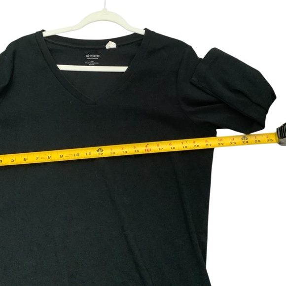 CHICO'S True Color Tee V-Neck T-Shirt Top Black 3/4 Sleeves Cotton Size 3 - Picture 4 of 6